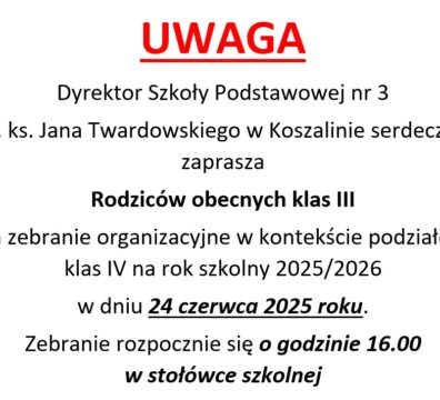 Zebranie rodziców kl 3